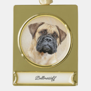 Bullmastiff-Malerei - Süße originelle Hundekunst Banner-Ornament Gold