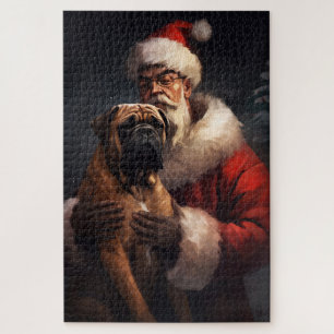 Bullmastiff mit dem Weihnachtsmann Festliche Weihn