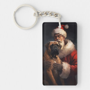 Bullmastiff mit dem Weihnachtsmann Festliche Weihn Schlüsselanhänger