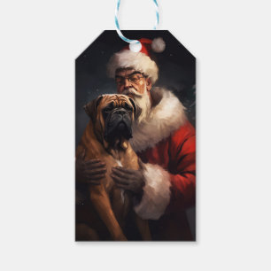 Bullmastiff mit Weihnachtsmann Festive Weihnachten Geschenkanhänger