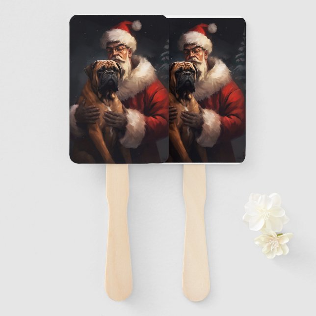 Bullmastiff mit Weihnachtsmann Weihnachten Fächer (Vorne und Hinten)