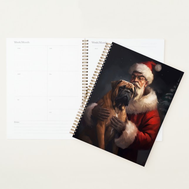Bullmastiff mit Weihnachtsmann Weihnachten Planer (Anzeige)