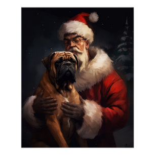 Bullmastiff mit Weihnachtsmann Weihnachten Poster
