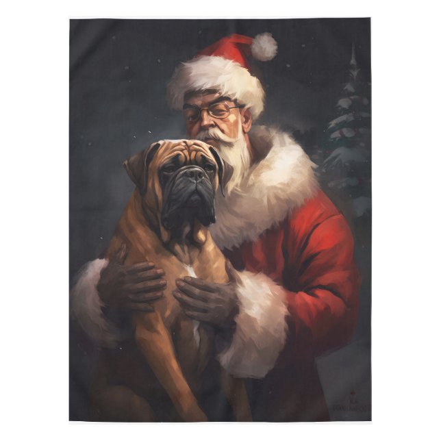 Bullmastiff mit Weihnachtsmann Weihnachten Tischdecke (Vorderseite)