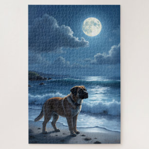Bullmastiff-Mondlicht-Strandszene