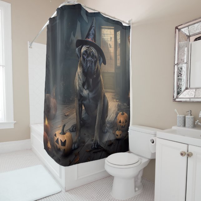 Bullmastiff Pumpkins Halloween Beängstigend Duschvorhang (Beispiel)