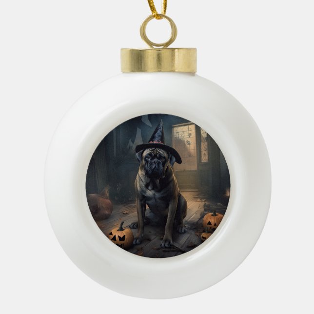 Bullmastiff Pumpkins Halloween Beängstigend Keramik Kugel-Ornament (Vorderseite)