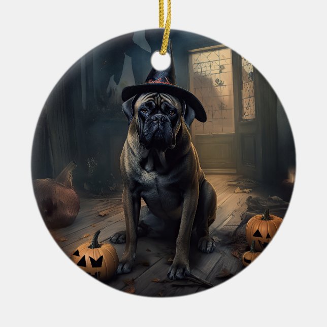Bullmastiff Pumpkins Halloween Beängstigend Keramik Ornament (Vorne)
