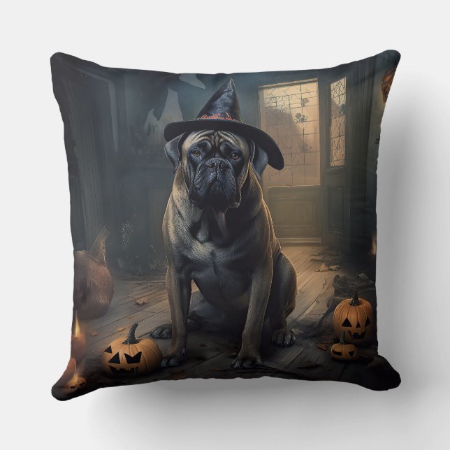Bullmastiff Pumpkins Halloween Beängstigend Kissen (Rückseite)