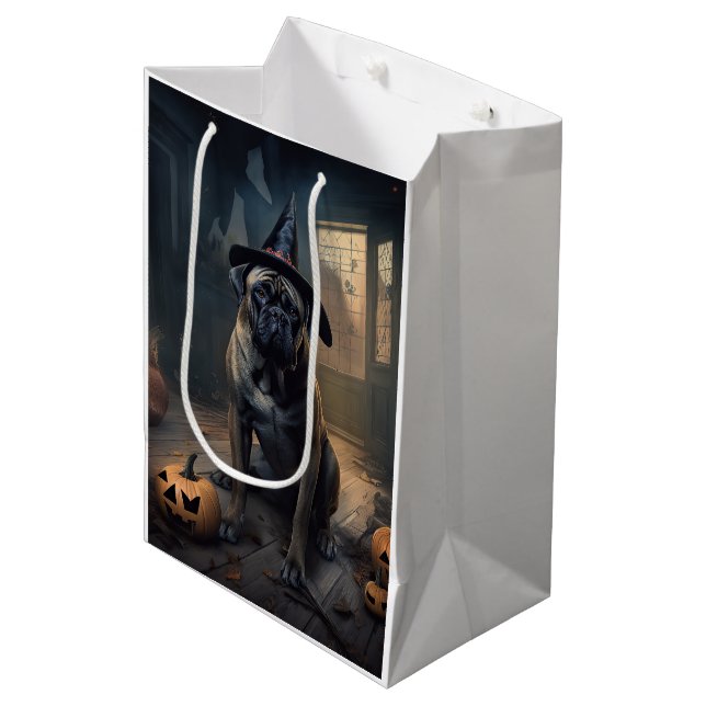 Bullmastiff Pumpkins Halloween Beängstigend Mittlere Geschenktüte (Vorderseite Schrägansicht)