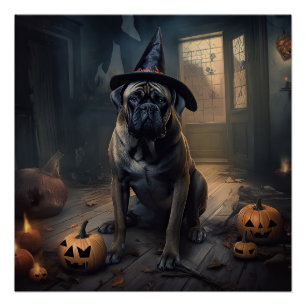 Bullmastiff Pumpkins Halloween Beängstigend Poster