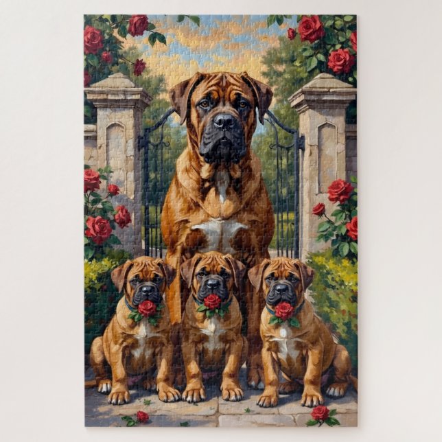 Bullmastiff-Rosengarten-Kunst (Vertikal)