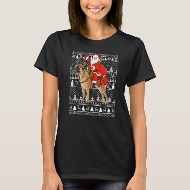 Bullmastiff Santa Riding Bullmastiff Ugly Christm T-Shirt (Vorderseite)