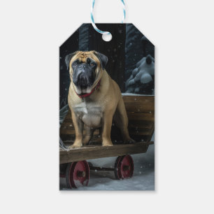 Bullmastiff Schneeschlitten Weihnachtsdekoration  Geschenkanhänger