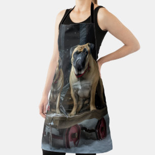 Bullmastiff Schneeschlitten Weihnachtsdekoration  Schürze