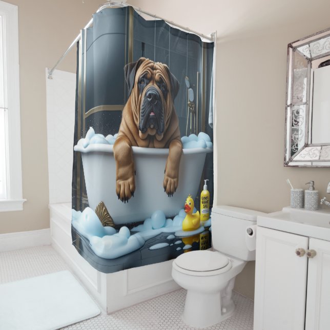 Bullmastiff Sloppy Sleepy Niedlich Funny Duschvorhang (Beispiel)