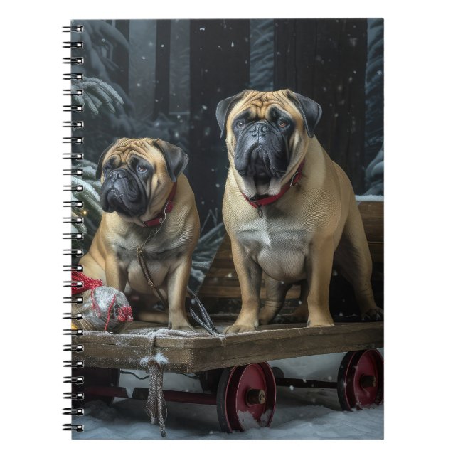 Bullmastiff Snowy Sleigh Weihnachtsdekor Notizblock (Vorderseite)