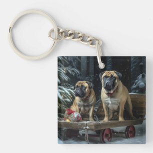 Bullmastiff Snowy Sleigh Weihnachtsdekor Schlüsselanhänger