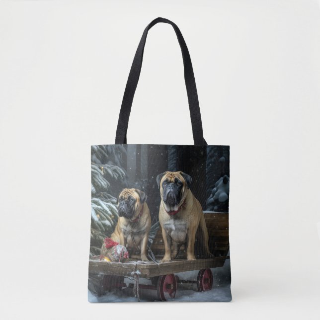 Bullmastiff Snowy Sleigh Weihnachtsdekor Tasche (Vorderseite)