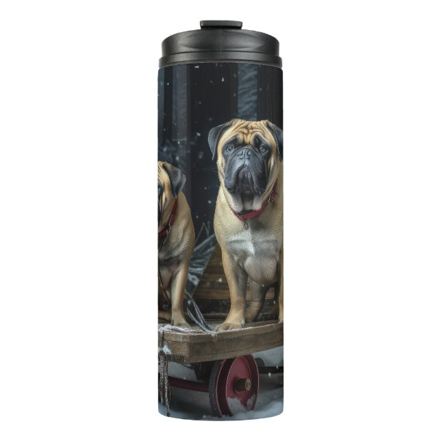 Bullmastiff Snowy Sleigh Weihnachtsdekor Thermosbecher (Vorderseite)