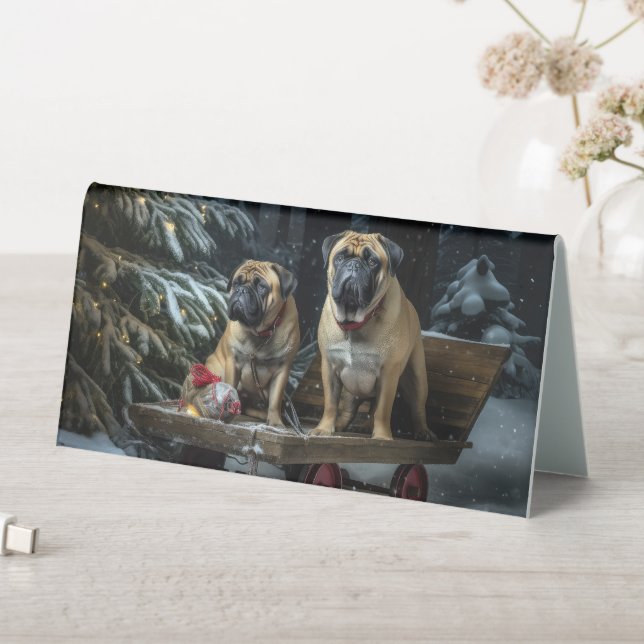 Bullmastiff Snowy Sleigh Weihnachtsdekor Tischaufsteller (In Situ (Tisch))