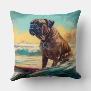 Bullmastiff-Strand-Surfing-Malerei Kissen