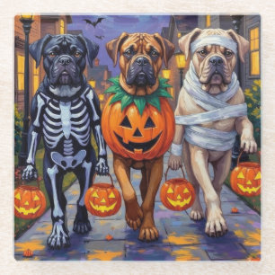 Bullmastiff-Süßigkeiten-sammeln an Halloween-Kostü Glasuntersetzer