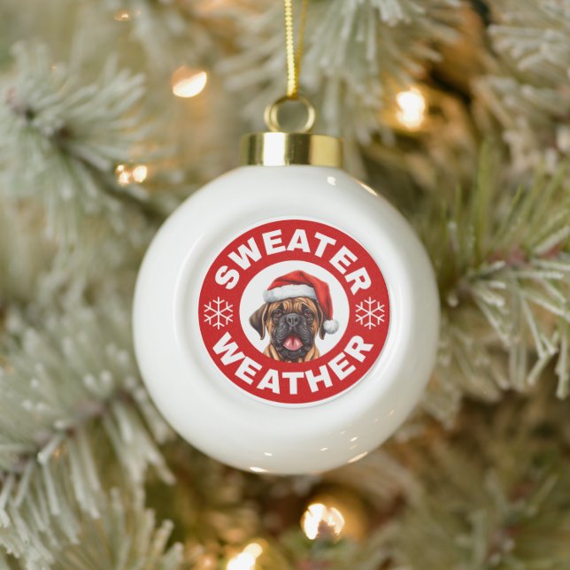 Bullmastiff Sweater Weather Keramik Kugel-Ornament (Baum)