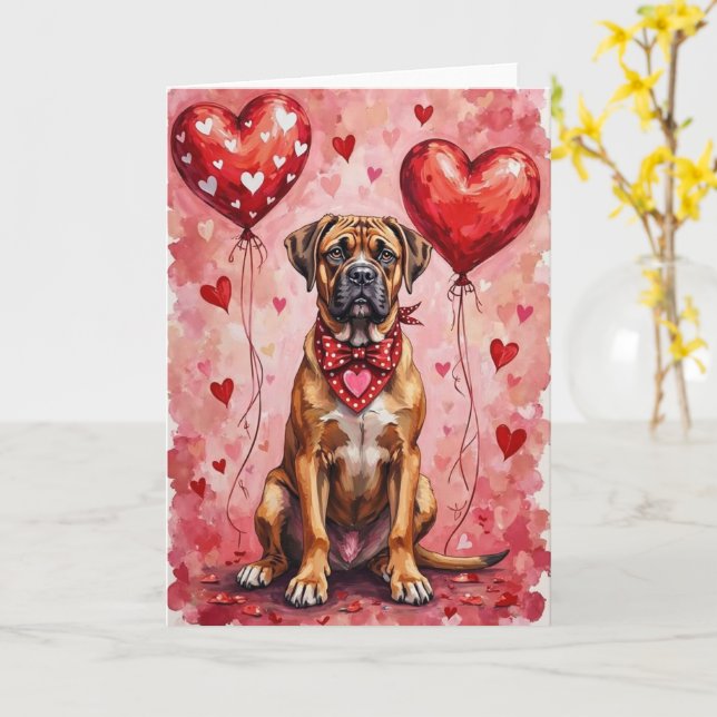 Bullmastiff Valentine’s Day Dog with Hearts Red Karte (Gelbe Blume)