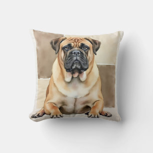 Bullmastiff-Wasserfarben-Warm-Panel-Kunst Kissen
