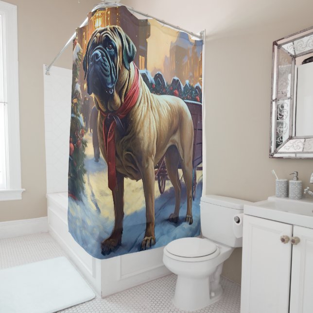 Bullmastiff Weihnachtsfeiertage Duschvorhang (Beispiel)