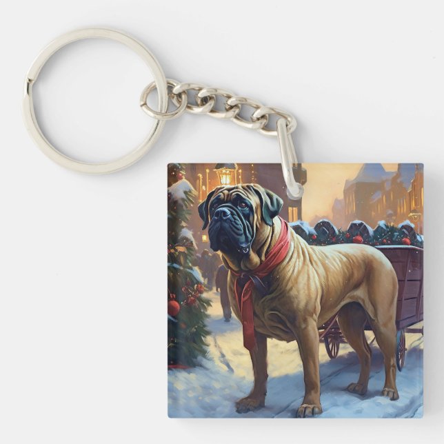Bullmastiff Weihnachtsfeiertage Schlüsselanhänger (Vorderseite)
