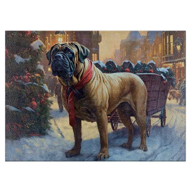 Bullmastiff Weihnachtsfeiertage Schneidebrett (Vorderseite)