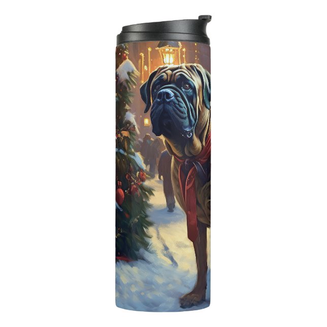 Bullmastiff Weihnachtsfeiertage Thermosbecher (Nach links gedreht)