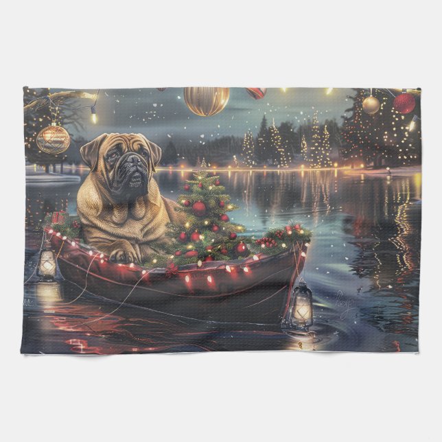 Bullmastiff Weihnachtsfest Reise Geschirrtuch (Horizontal)