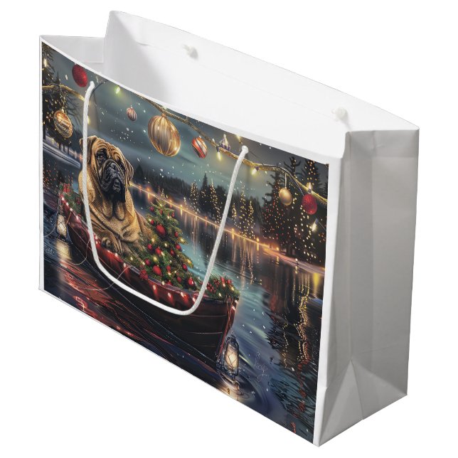 Bullmastiff Weihnachtsfest Reise Große Geschenktüte (Vorderseite Schrägansicht)