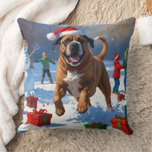 Bullmastiff-Weihnachtsfest-Schneeszene  Kissen