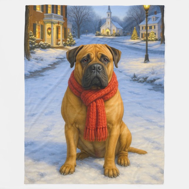Bullmastiff-Weihnachtskarte Fleecedecke (Vorderseite)