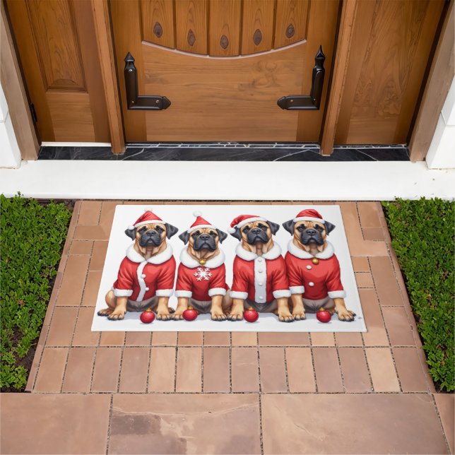 Bullmastiff-Weihnachtskleid mit Santa-Hut Fußmatte (Außenbereich)