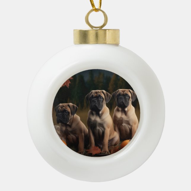 Bullmastiff Welpe Autumn Delight Pumpen Keramik Kugel-Ornament (Vorderseite)