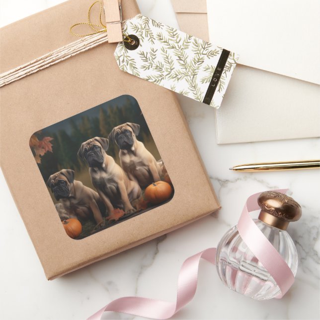 Bullmastiff Welpe Autumn Delight Pumpen Quadratischer Aufkleber (Schenken)
