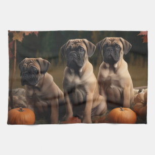 Bullmastiff-Welpe Herbstfreude Kürbis Geschirrtuch
