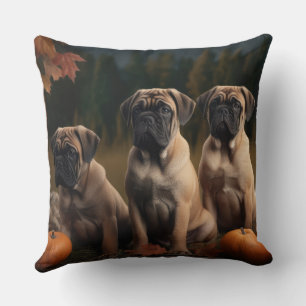 Bullmastiff-Welpe Herbstfreude Kürbis Kissen