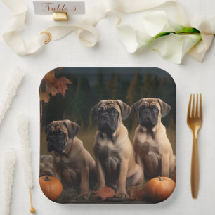 Bullmastiff-Welpe Herbstvergnügen Kürbis Pappteller