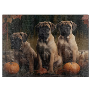 Bullmastiff-Welpe Herbstvergnügen Kürbis Schneidebrett