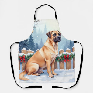 Bullmastiff Winterwald Stechpalme Weihnachtskunst Schürze