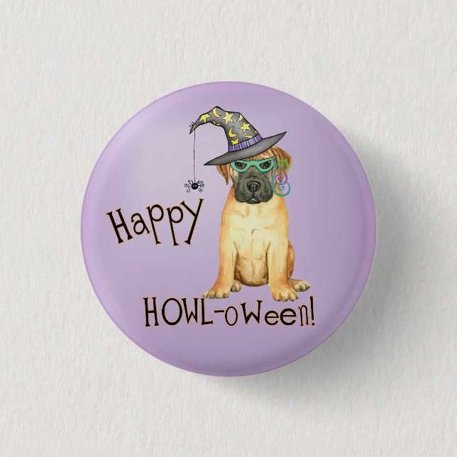 Bullmastiff Witch Button (Vorderseite)