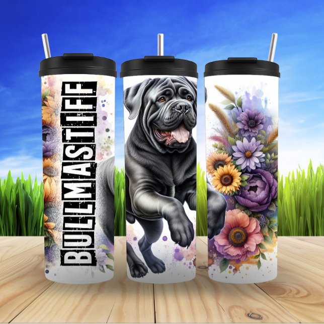 Bullmastiffs sanftes florales Galopp Thermosbecher (Von Creator hochgeladen)