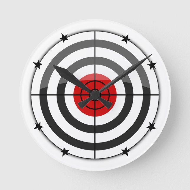 Bulls Eye Black Star Runde Wanduhr (Vorderseite)
