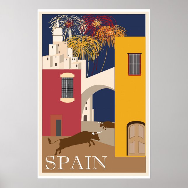 Bulls Spain Running Festival Vintage Travel Poster (Vorne)